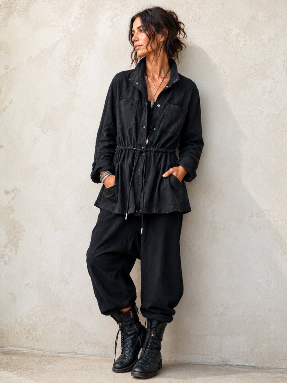 Keren Hart Black Boho Lagenlook Grunge With Goth Appeal Gauzy Textured Jacket LG